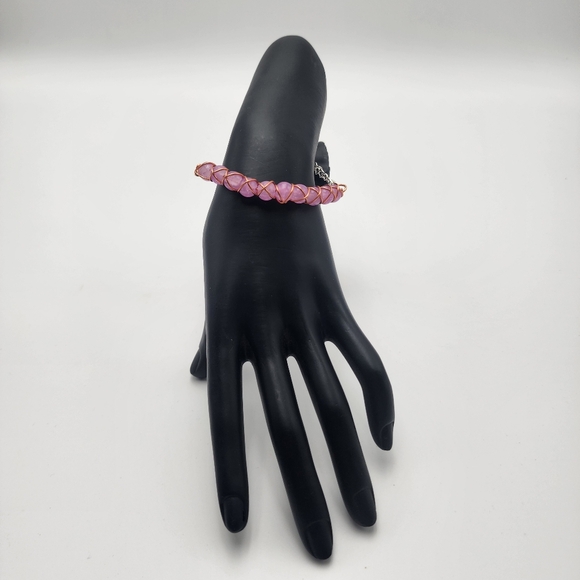 Handmade Wire-wrapped Adjustable Purple Beaded Bracelet - Picture 4 of 4